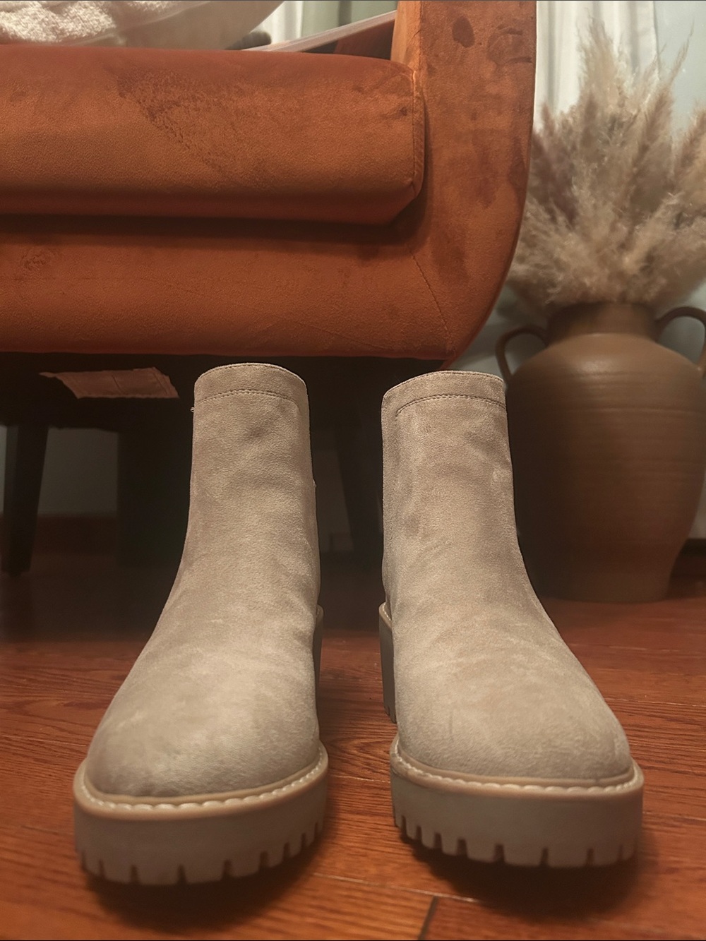 Dolce Vita Taupe Suede Chelsea Lug Sole Ankle Boots